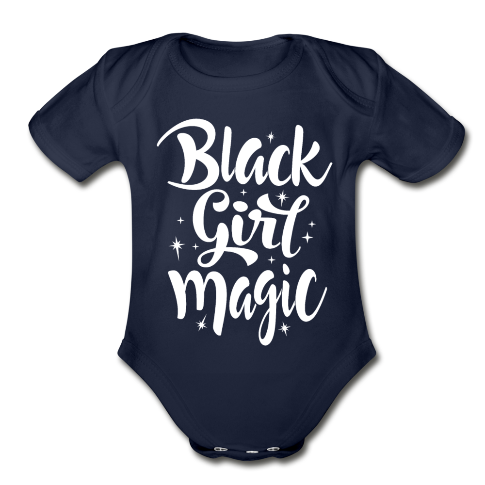 Black Girl Magic Organic Short Sleeve Baby Bodysuit - dark navy