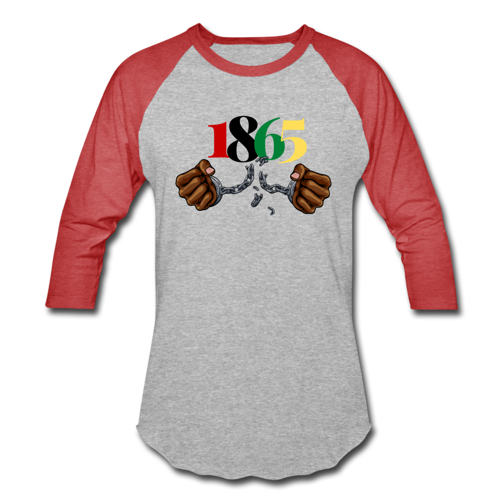 1865 Juneteenth Baseball T-Shirt - heather gray/red
