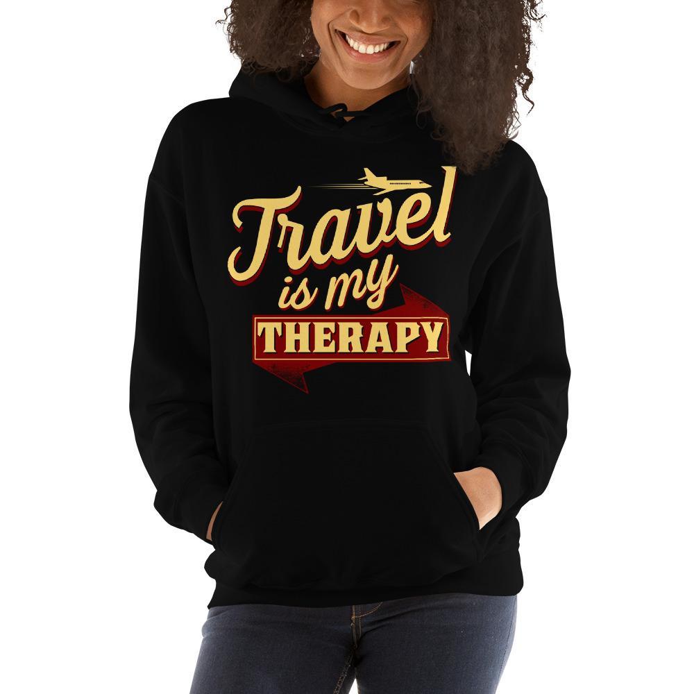 Travel is My Therapy Hooded Unisex Sweatshirt - Chocolate Ancestor