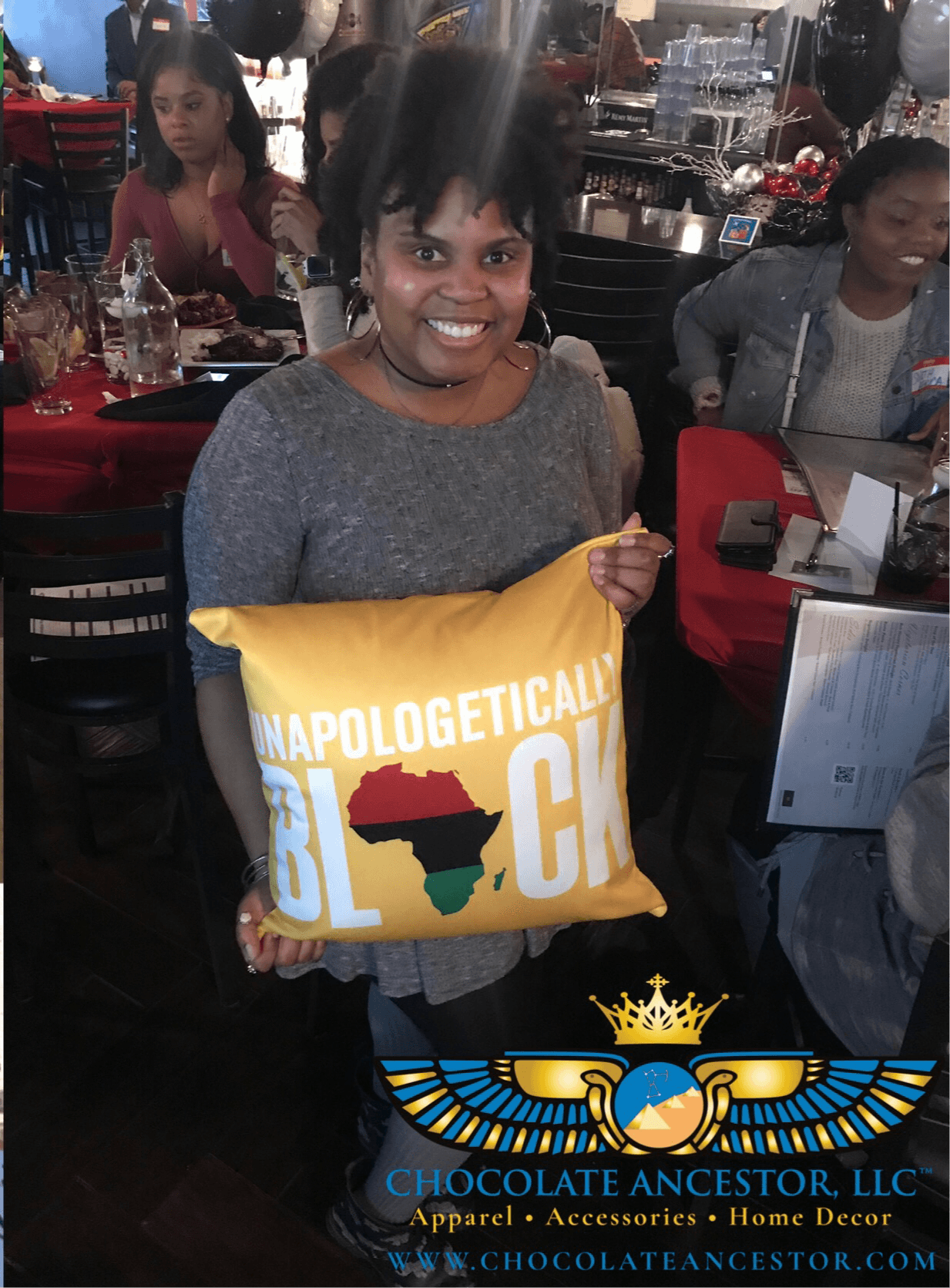 Unapologetically Black RBG Pan-African Square Pillow - Chocolate Ancestor
